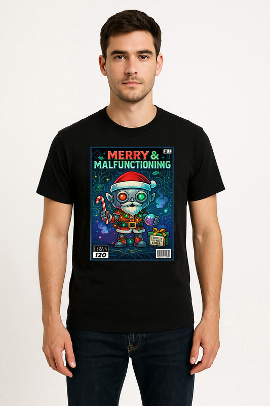 Merry & Malfunctioning Robot Elf Unisex Christmas T-Shirt