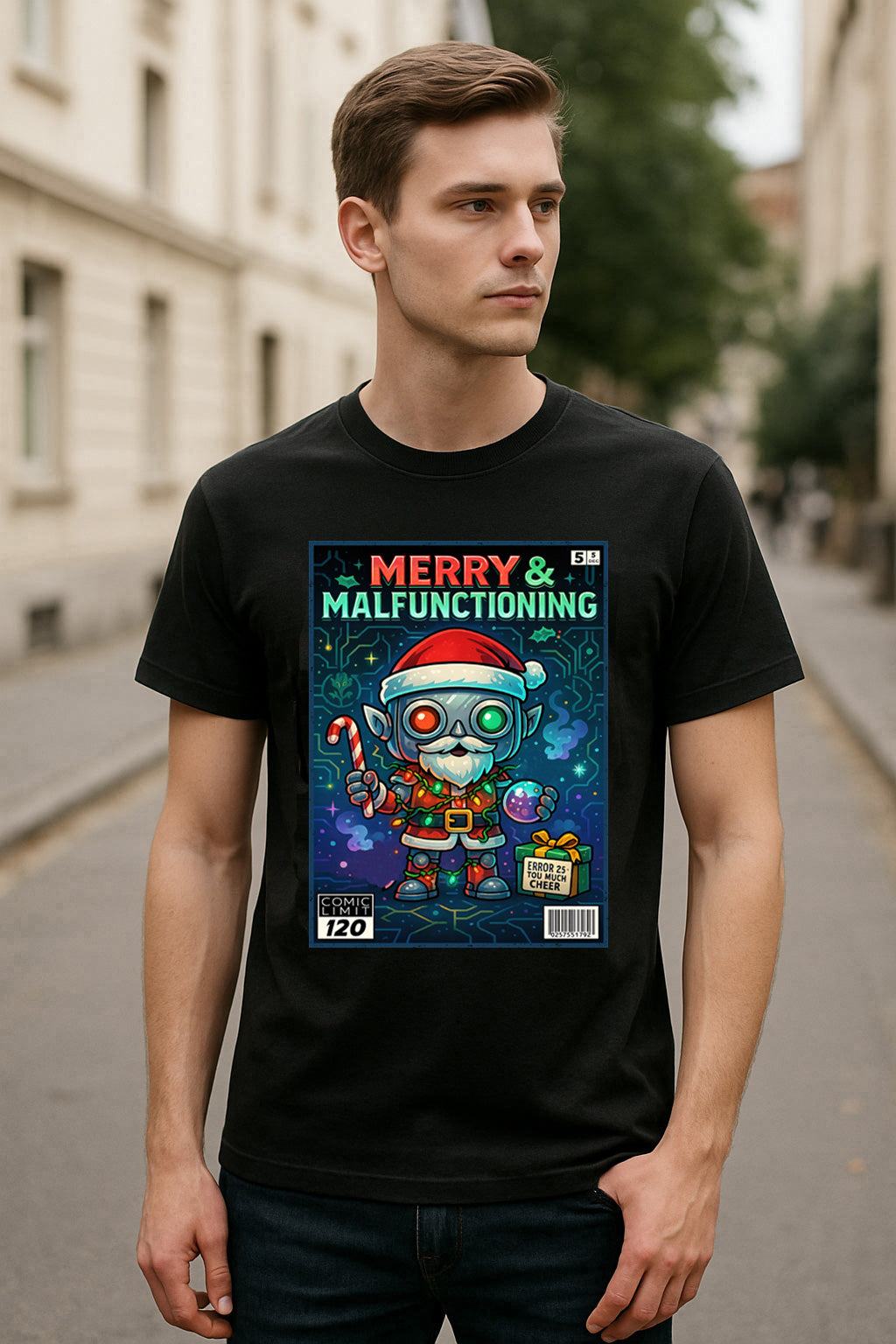 Merry & Malfunctioning Robot Elf Unisex Christmas T-Shirt