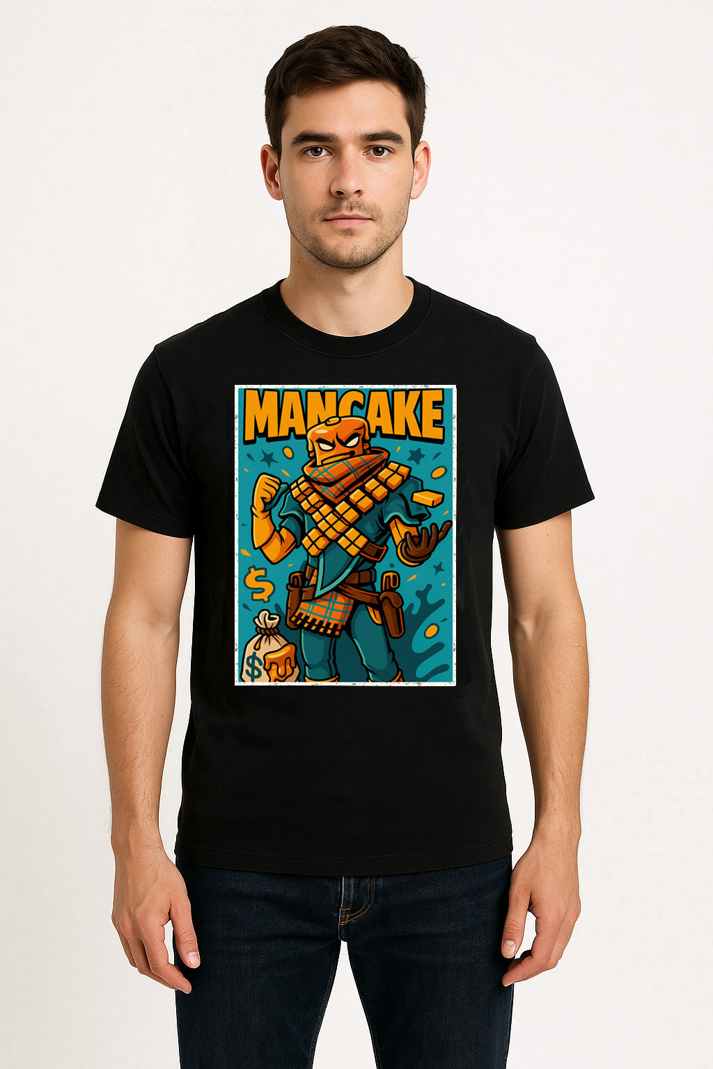Fortnite Mancake Unisex Comic T-Shirt – Syrup Squad Pancake Outlaw Gamer Tee