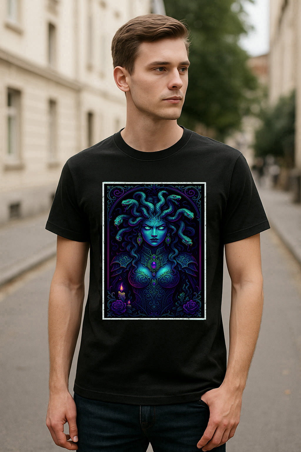 Medusa Neon Gorgon Unisex T-Shirt Mythology Gothic Art Tee