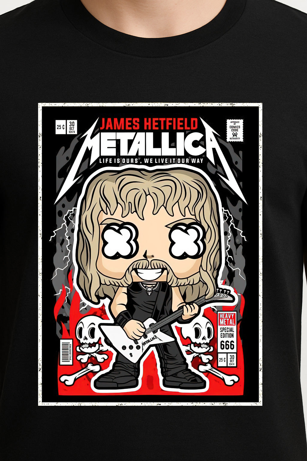Metallica James Hetfield Unisex T-Shirt – Heavy Metal Comic Style Band Graphic Tee