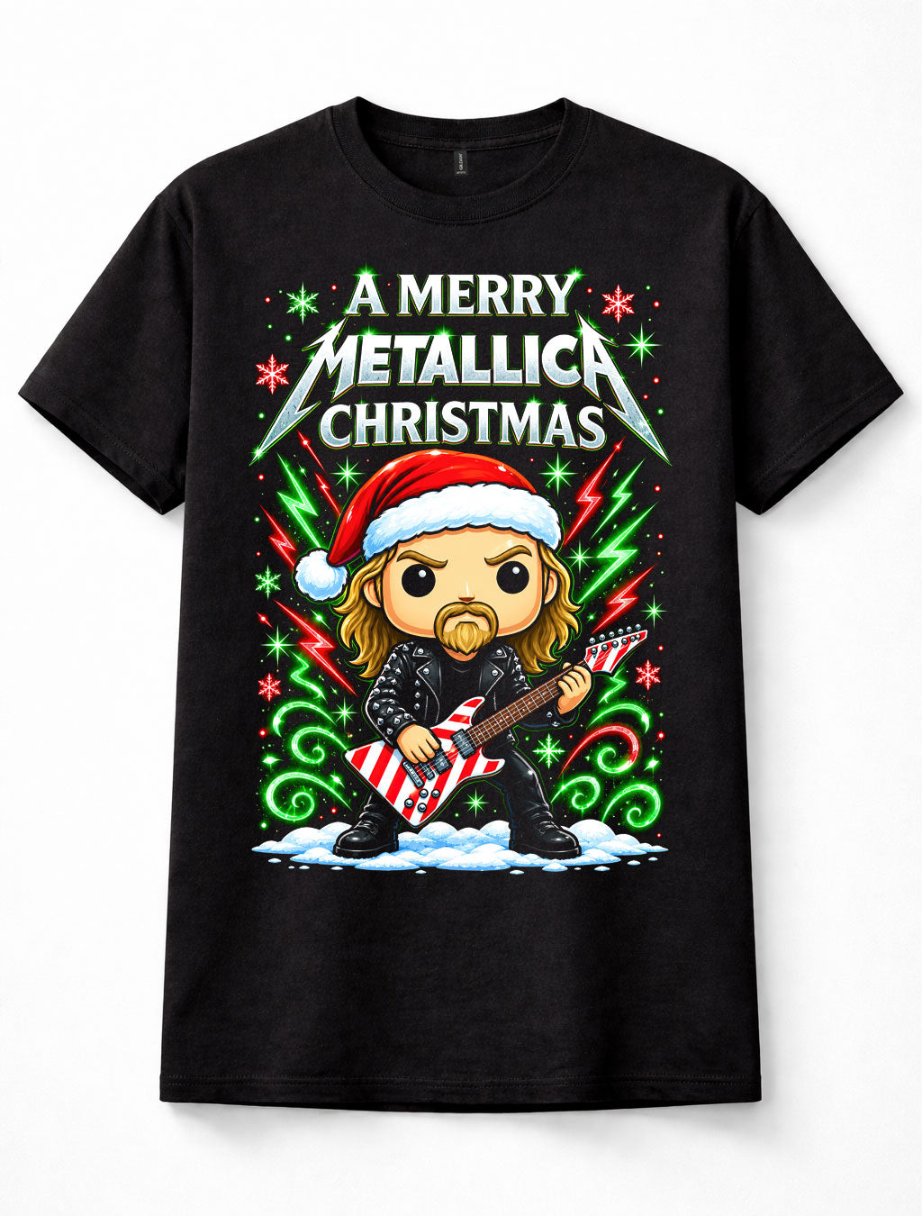 Metallica Merry Christmas Heavy Metal Santa Guitar Festive Unisex T-Shirt