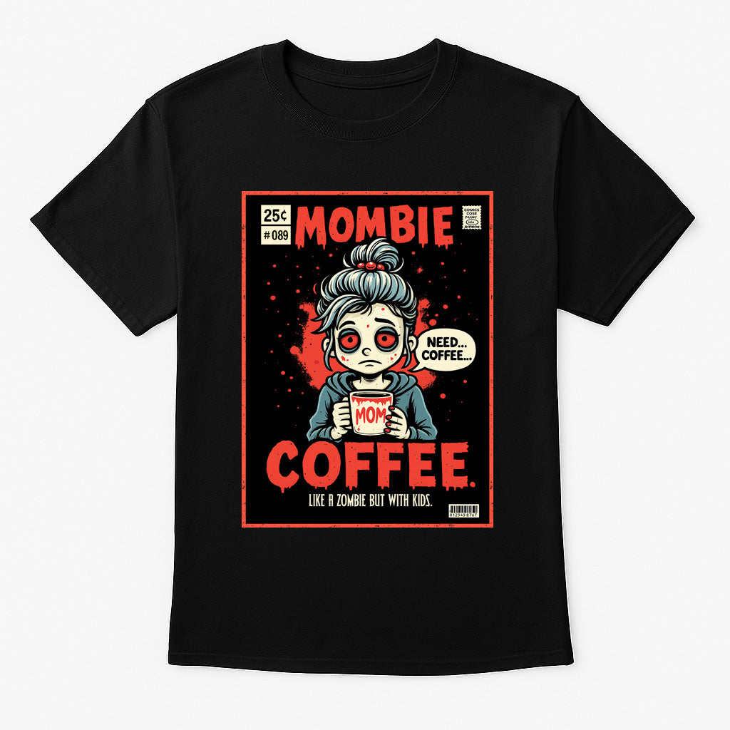 Mombie Coffee Unisex T-Shirt – Funny Tired Mom Relatable Parent Life Coffee Lover Graphic Tee