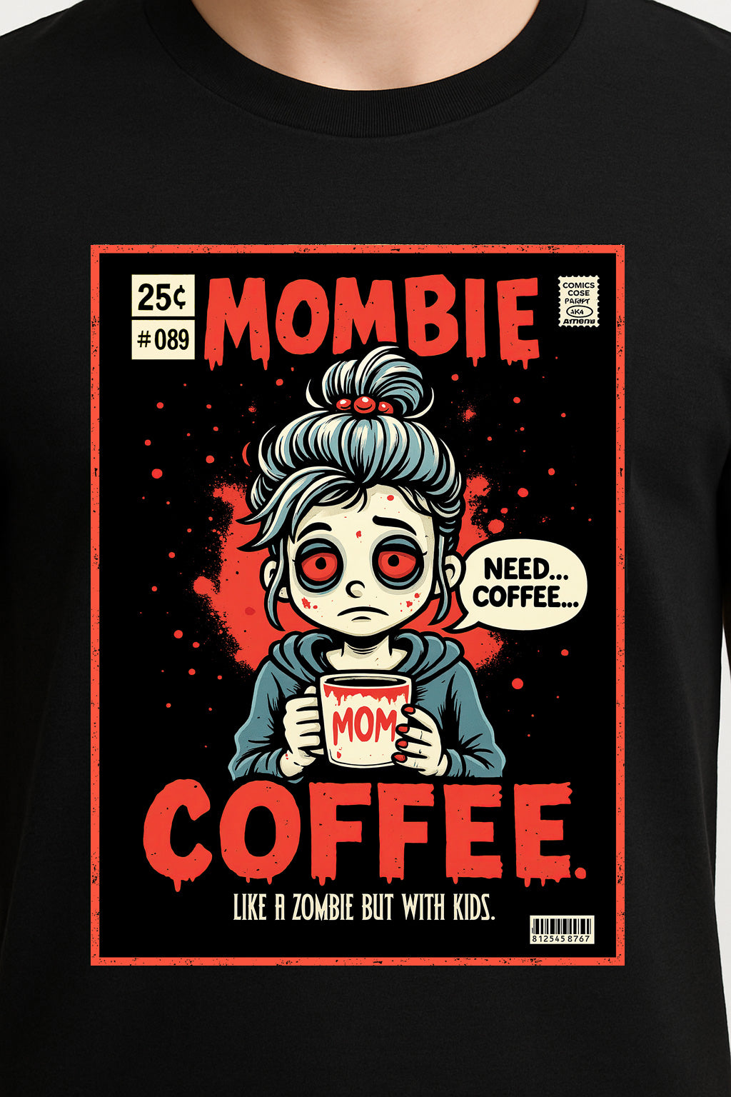 Mombie Coffee Unisex T-Shirt – Funny Tired Mom Relatable Parent Life Coffee Lover Graphic Tee