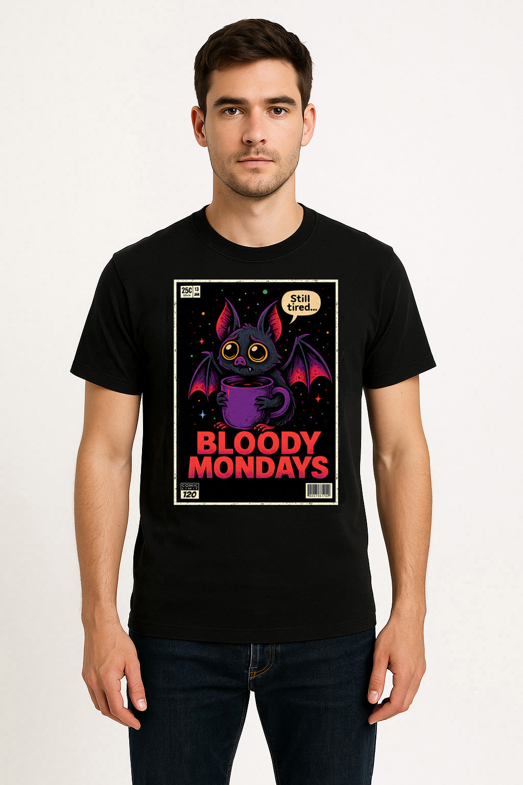 Bloody Mondays Bat Unisex T-Shirt Retro Horror Coffee Tee
