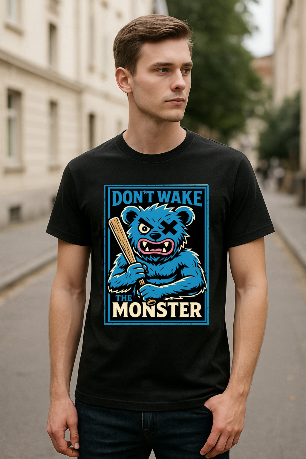 Don’t Wake the Monster Unisex T-Shirt – Funny Angry Bear Grumpy Mood Humorous Graphic Tee