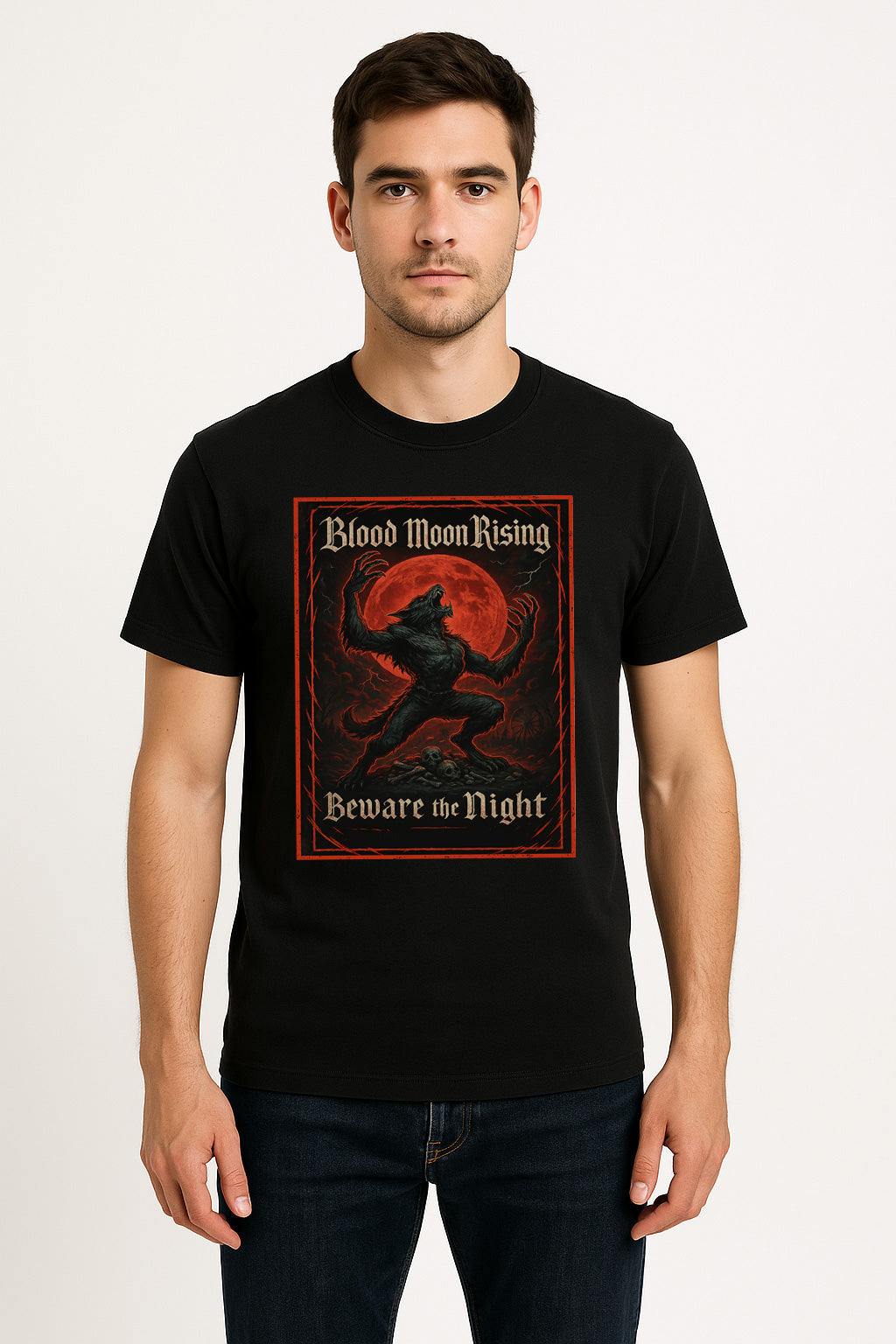Blood Moon Rising “Beware the Night” Unisex T-Shirt – Werewolf Horror Gothic Monster Tee