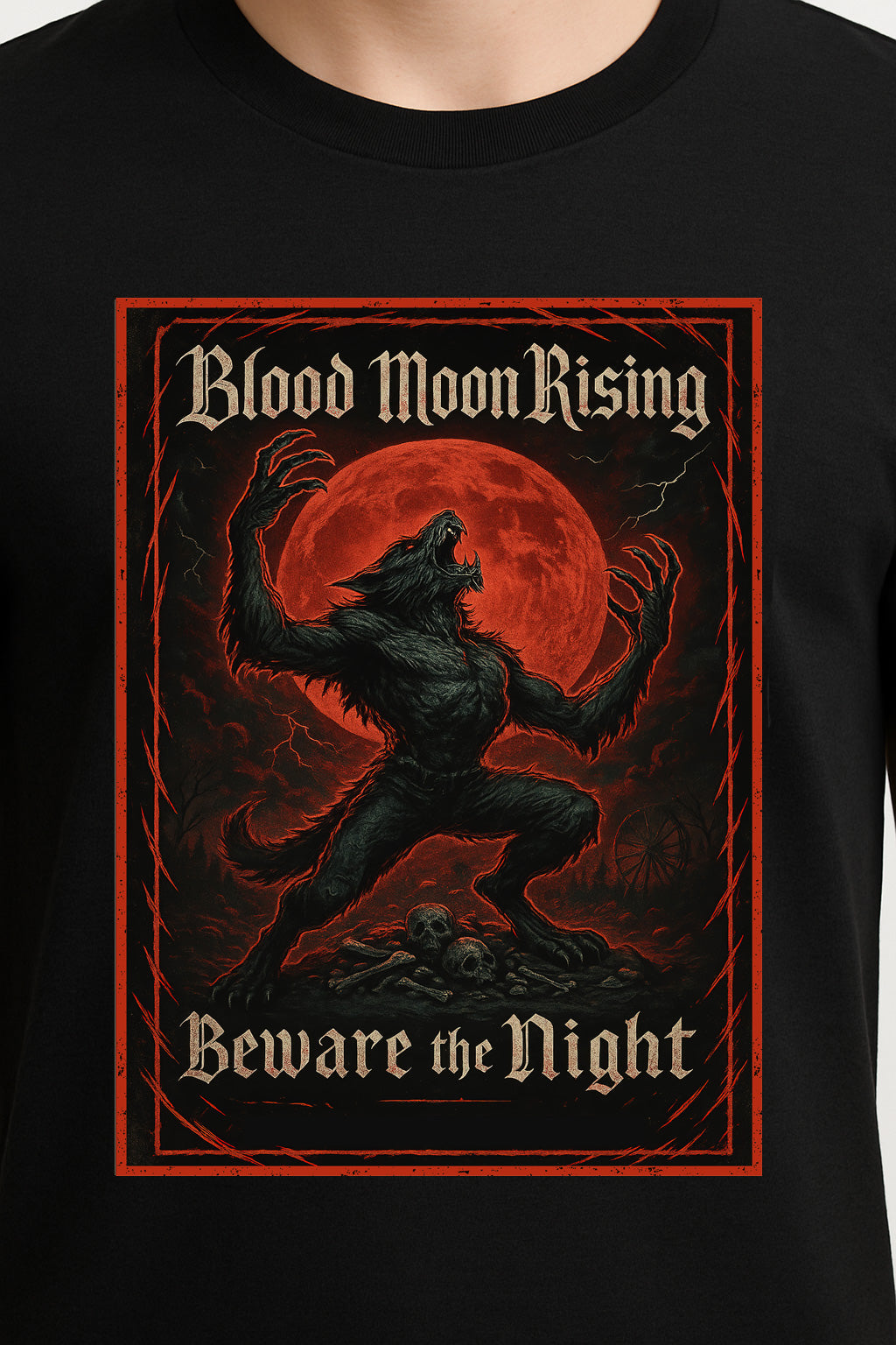 Blood Moon Rising “Beware the Night” Unisex T-Shirt – Werewolf Horror Gothic Monster Tee