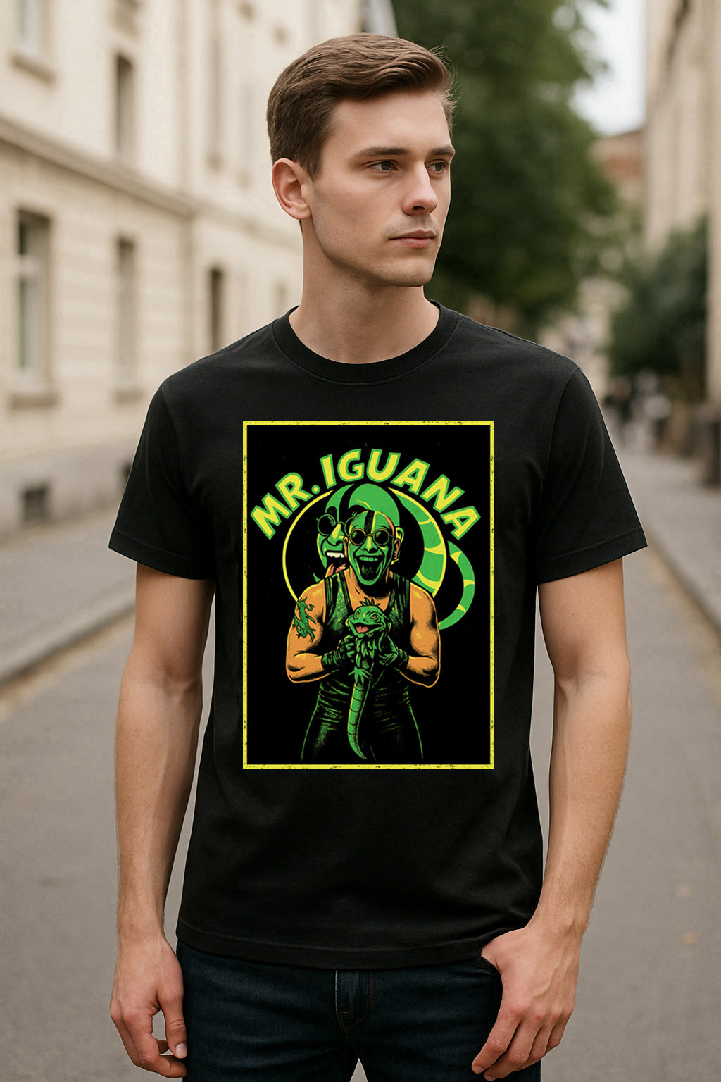 Mr. Iguana “Neon Madness” Retro Wrestling Unisex T-Shirt — Lucha Libre Style