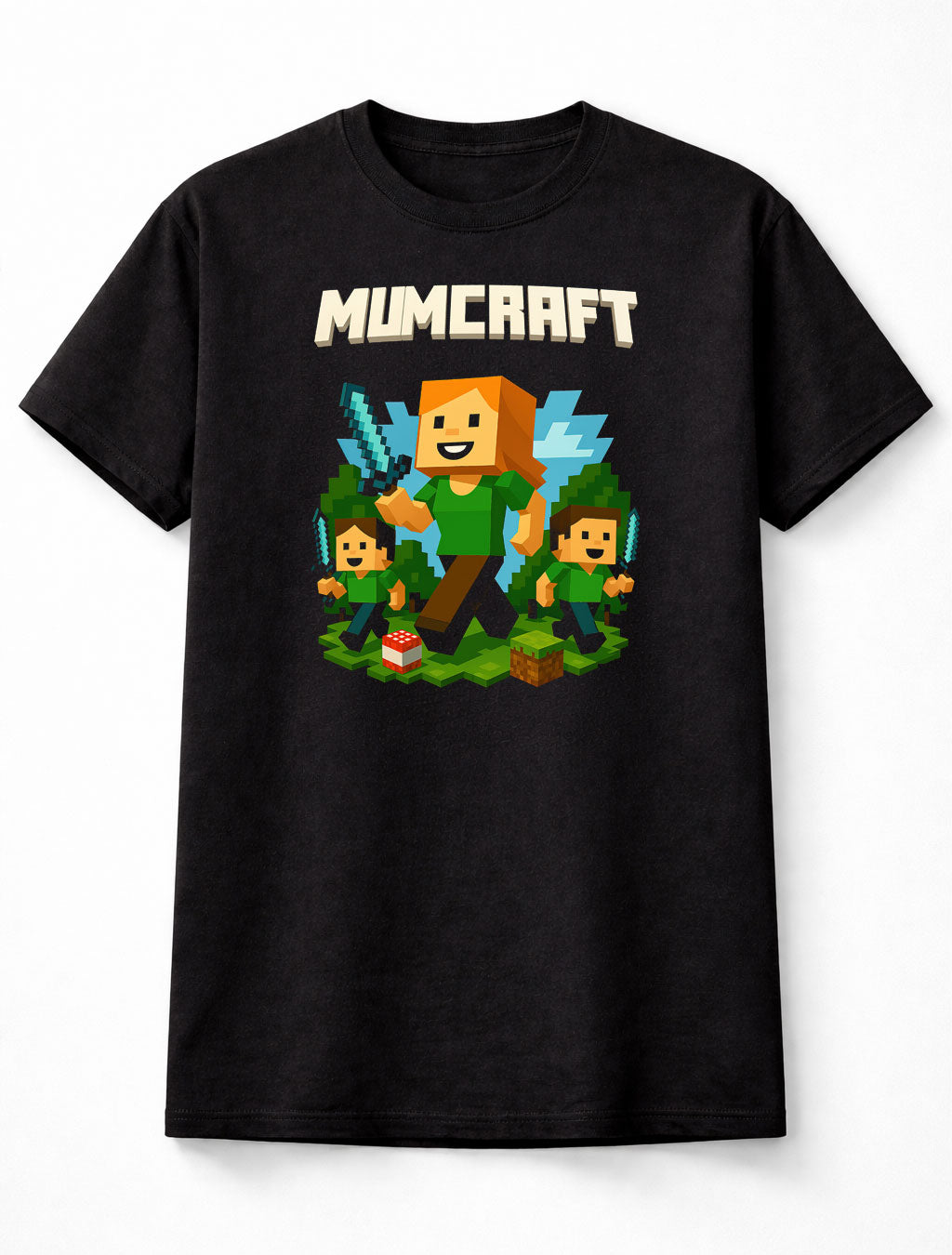 Mumcraft Mum T-Shirt Mothers Day Minecraft Gaming Unisex Black Graphic Tee