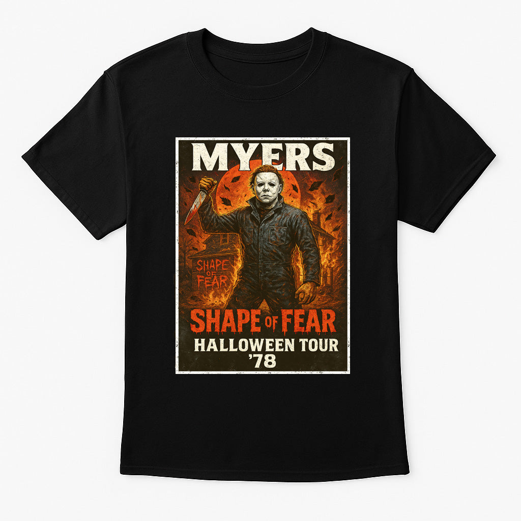Michael Myers “Shape of Fear” Halloween Tour ’78 Graphic Tee – Retro Horror Comic T-Shirt