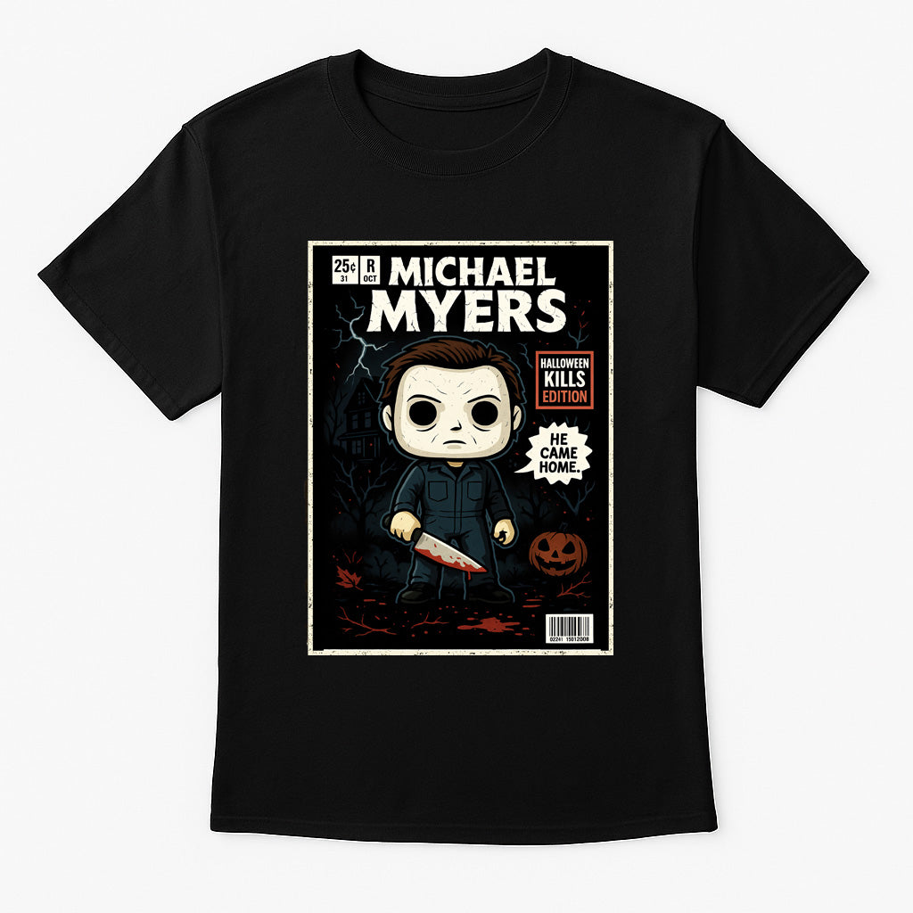 Michael Myers “He Came Home” Halloween Kills Edition T-Shirt – Retro Horror Comic Style Graphic Tee