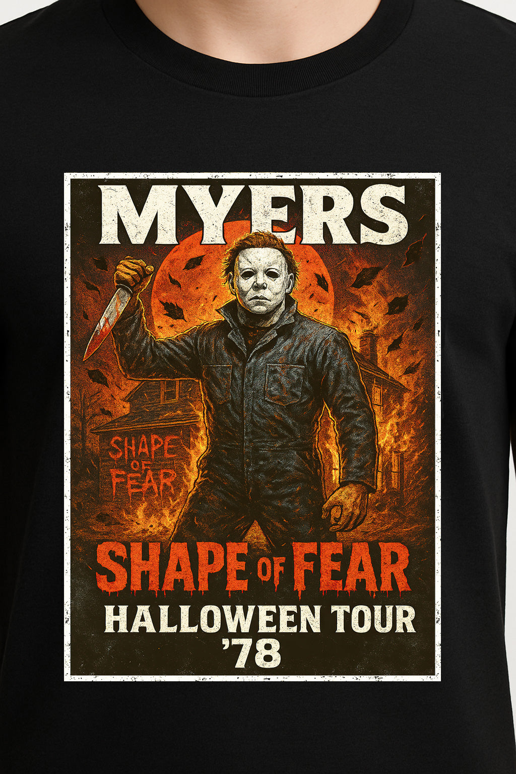 Michael Myers “Shape of Fear” Halloween Tour ’78 Graphic Tee – Retro Horror Comic T-Shirt