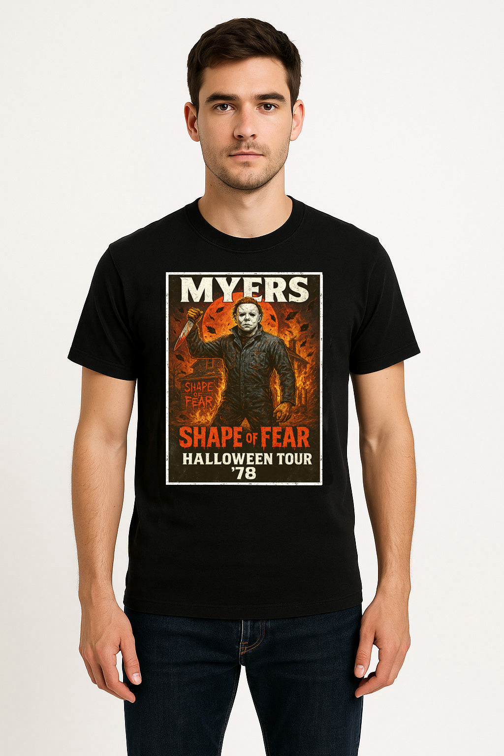Michael Myers “Shape of Fear” Halloween Tour ’78 Graphic Tee – Retro Horror Comic T-Shirt
