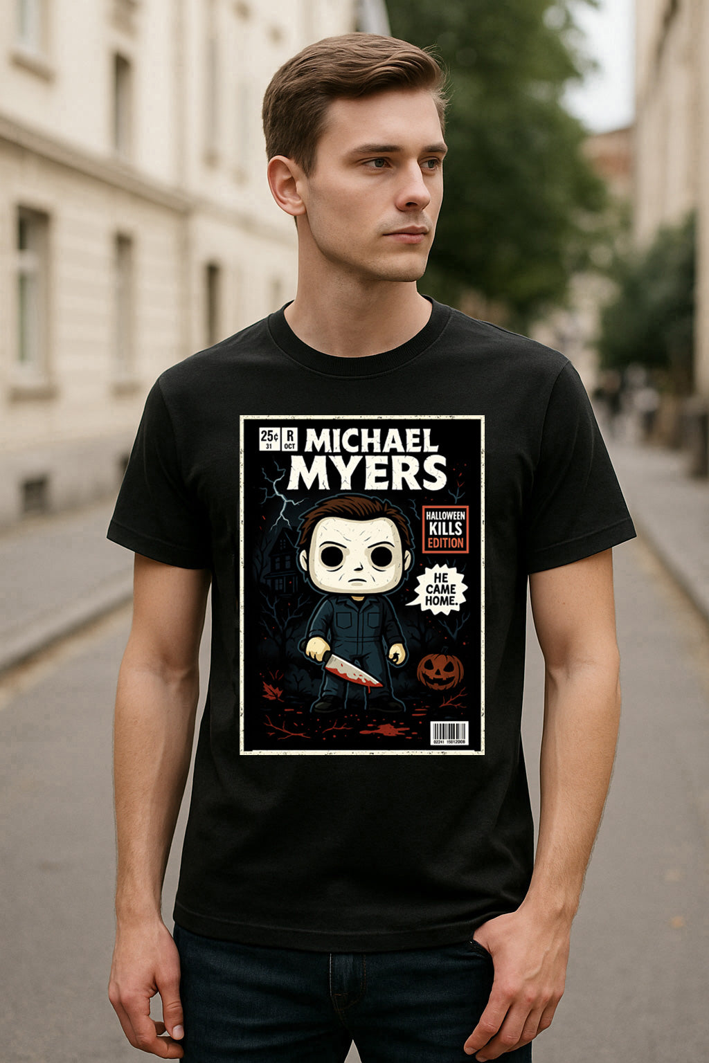 Michael Myers “He Came Home” Halloween Kills Edition T-Shirt – Retro Horror Comic Style Graphic Tee