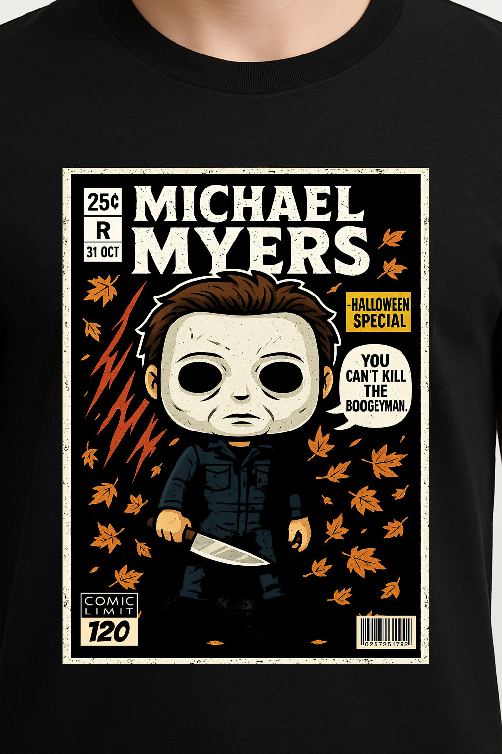 Michael Myers “You Can’t Kill the Boogeyman” Halloween Graphic Tee – Retro Horror Comic Style T-Shirt