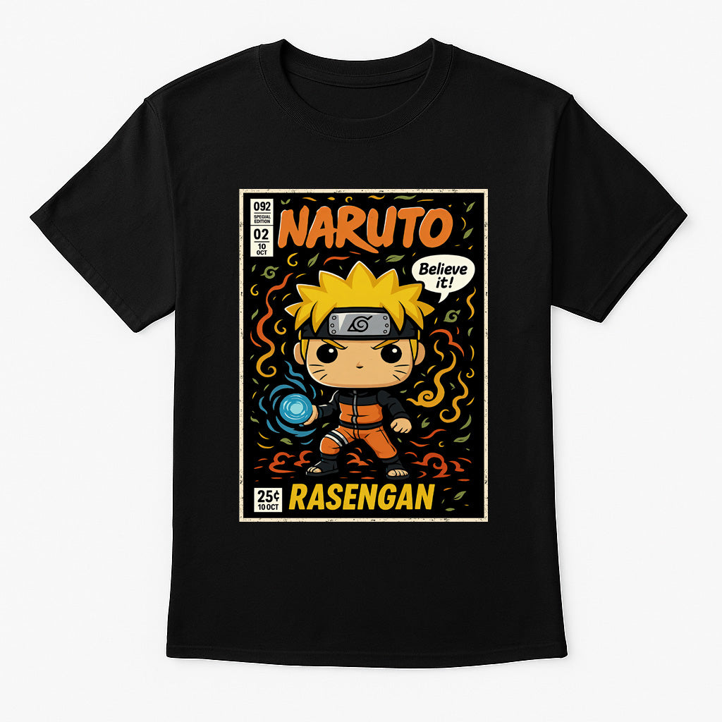 Naruto Uzumaki Unisex Comic T-Shirt – “Believe It!” Rasengan Ninja Anime Tee