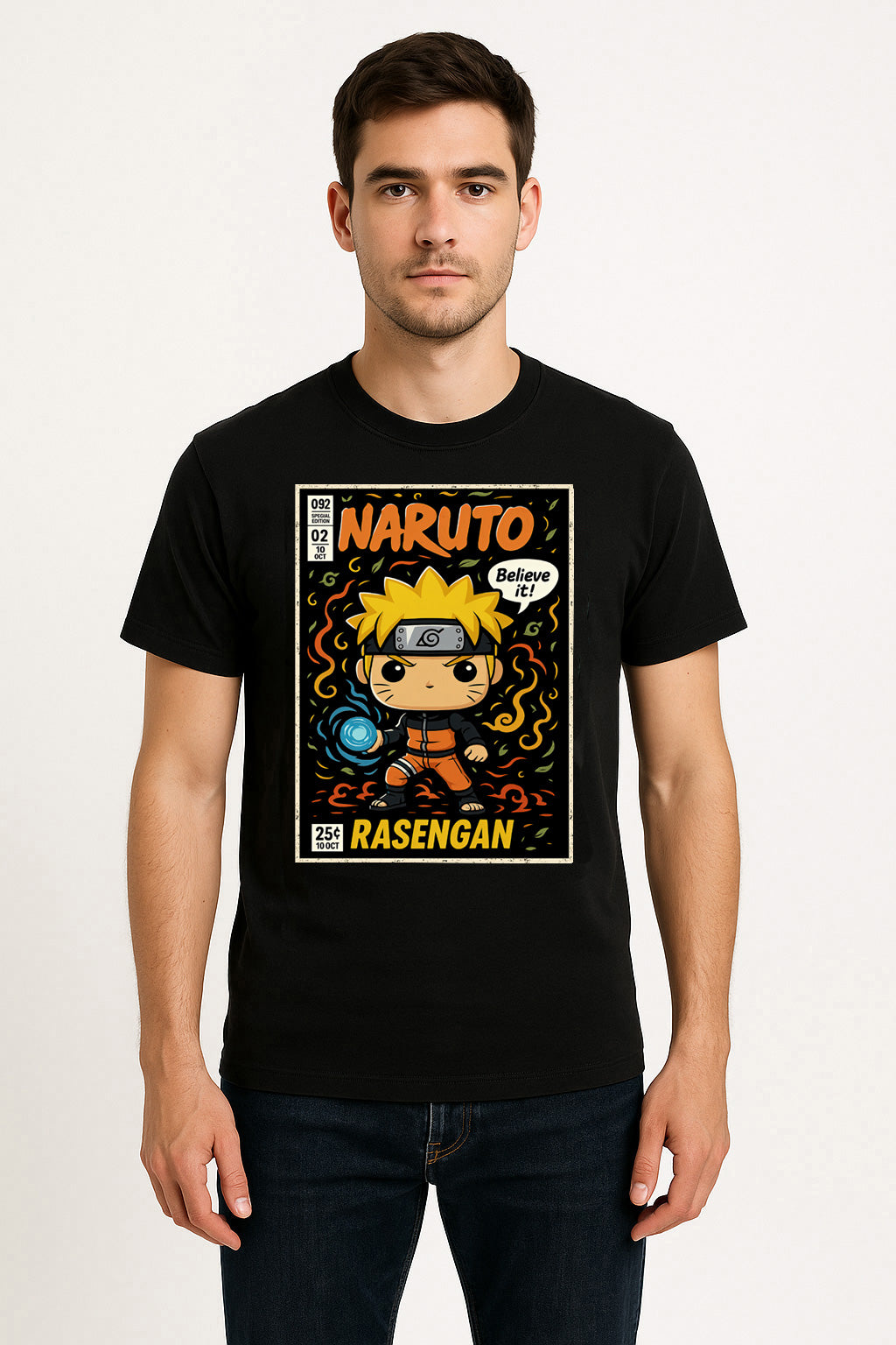 Naruto Uzumaki Unisex Comic T-Shirt – “Believe It!” Rasengan Ninja Anime Tee