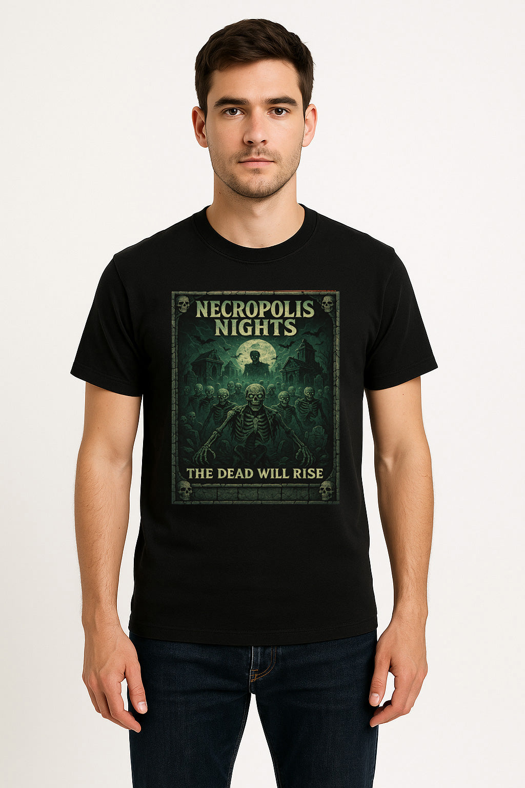 Necropolis Nights “The Dead Will Rise” Unisex T-Shirt – Undead Horror Gothic Graveyard Tee