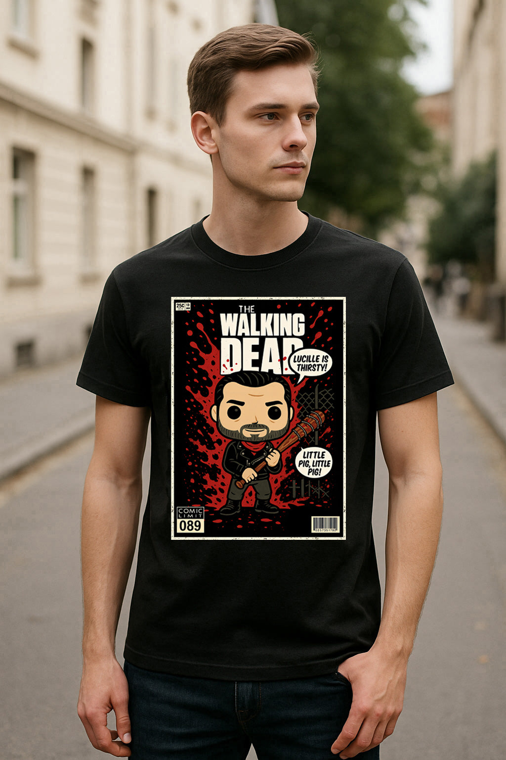 The Walking Dead “Little Pig, Little Pig” Comic Style T-Shirt – Negan & Lucille Graphic Tee