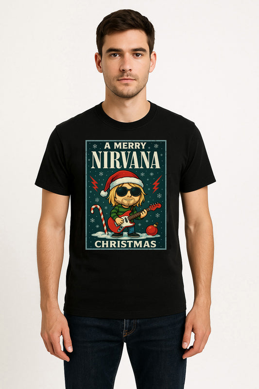 Nirvana Kurt Cobain Merry Christmas Cartoon X-Mas Unisex T-Shirt Adults & Kids