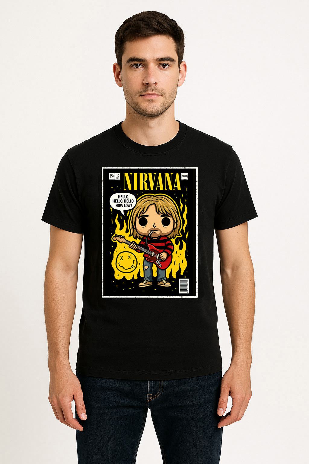 Nirvana Curt Kobain “Hello Hello” Unisex T-Shirt – 90s Grunge Band Comic Edition Graphic Tee