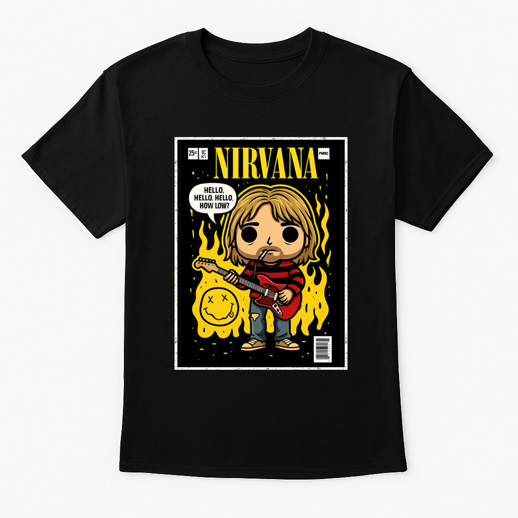 Nirvana Curt Kobain “Hello Hello” Unisex T-Shirt – 90s Grunge Band Comic Edition Graphic Tee
