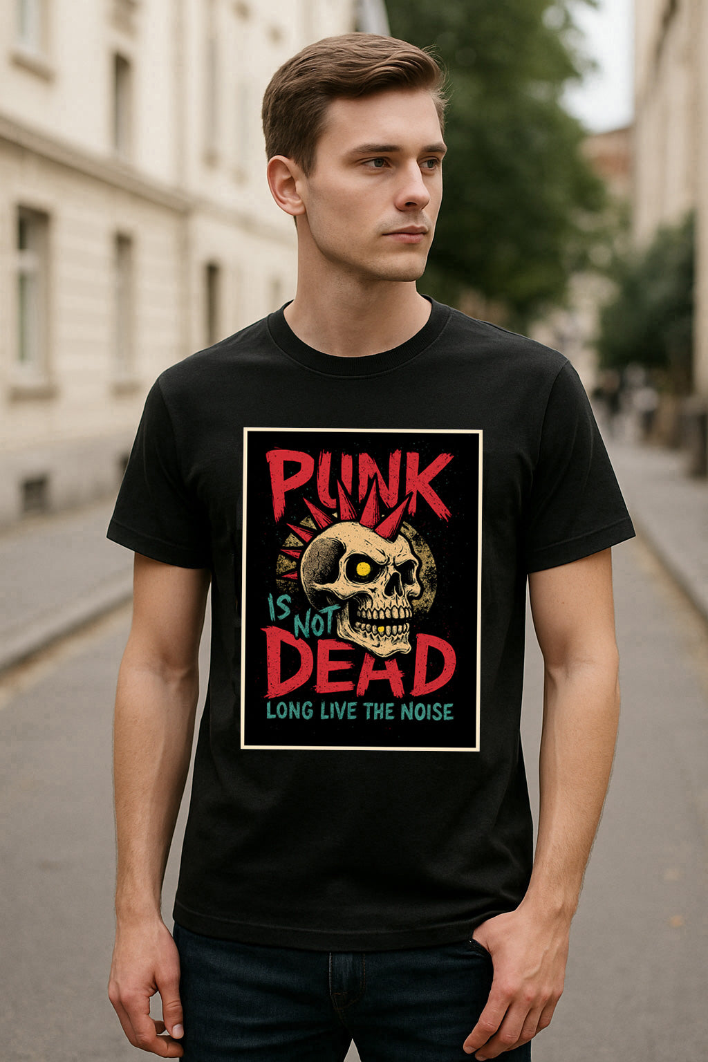 Punk Is Not Dead Unisex T-Shirt – Classic Skull Mohawk Punk Rock Rebel Graphic Tee
