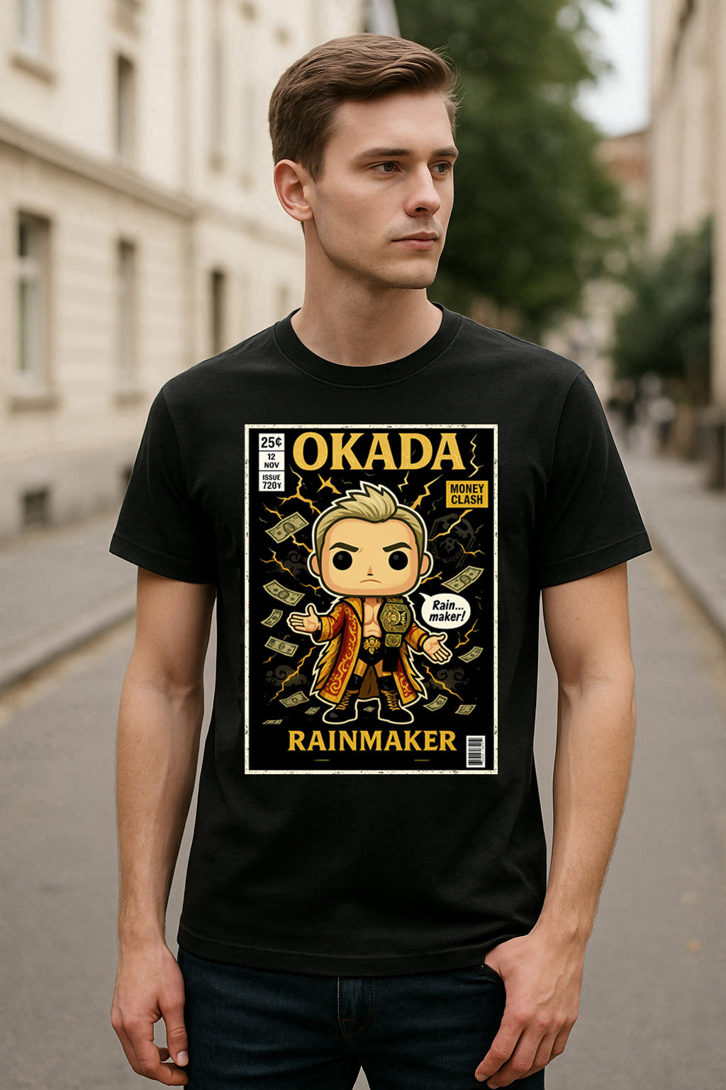Kazuchika Okada “Rainmaker” Pop Comic Wrestling T-Shirt — Money Clash Edition