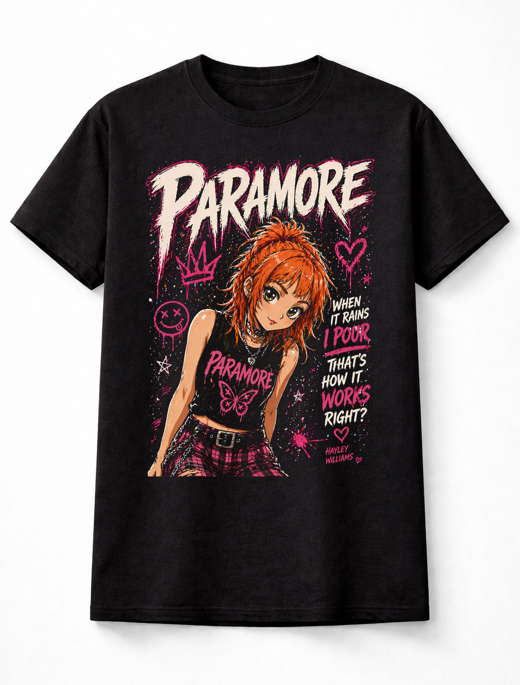 Paramore Graphic T-Shirt Pop Punk Rock Band Tee Hayley Williams Style Pink Black Emo Adults & Kids Unisex T-Shirt