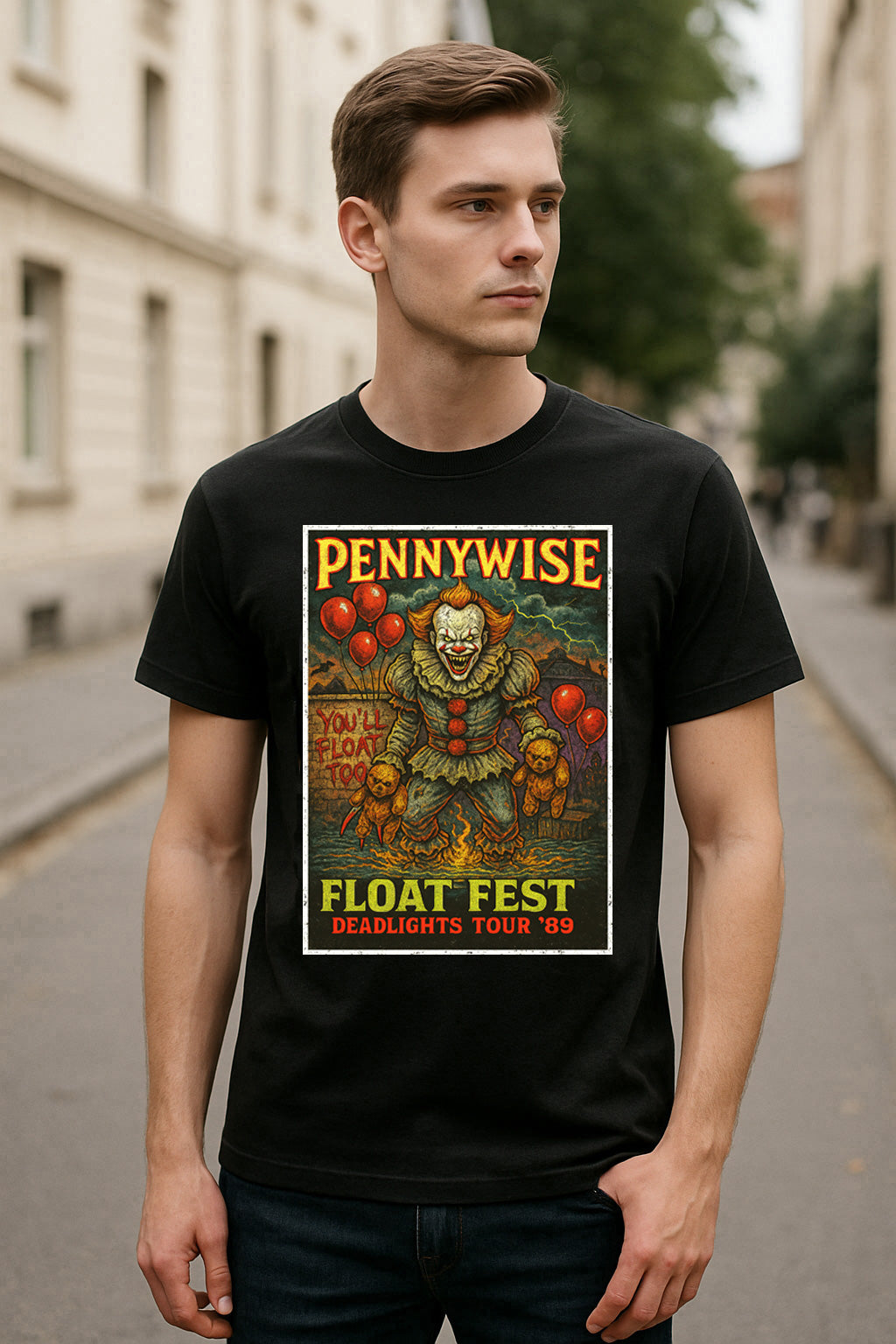Pennywise “We All Float” IT T-Shirt – Classic Horror Clown Graphic Tee