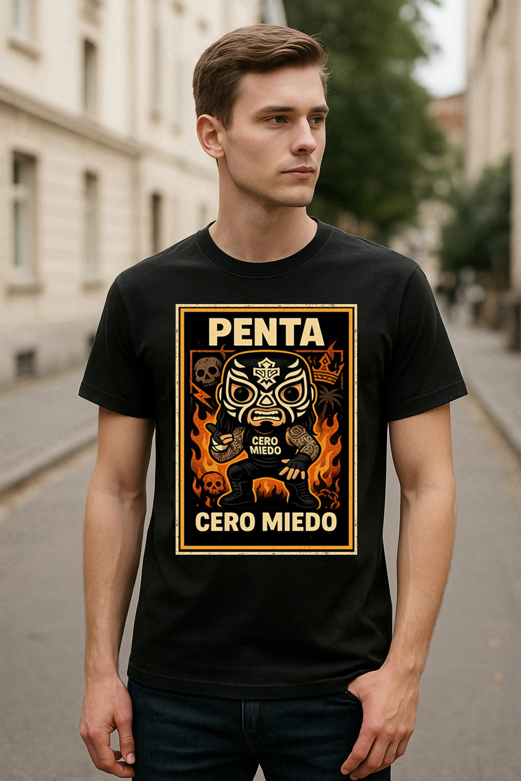 Penta “Cero Miedo” Pop Comic Wrestling T-Shirt — Lucha Inferno Edition