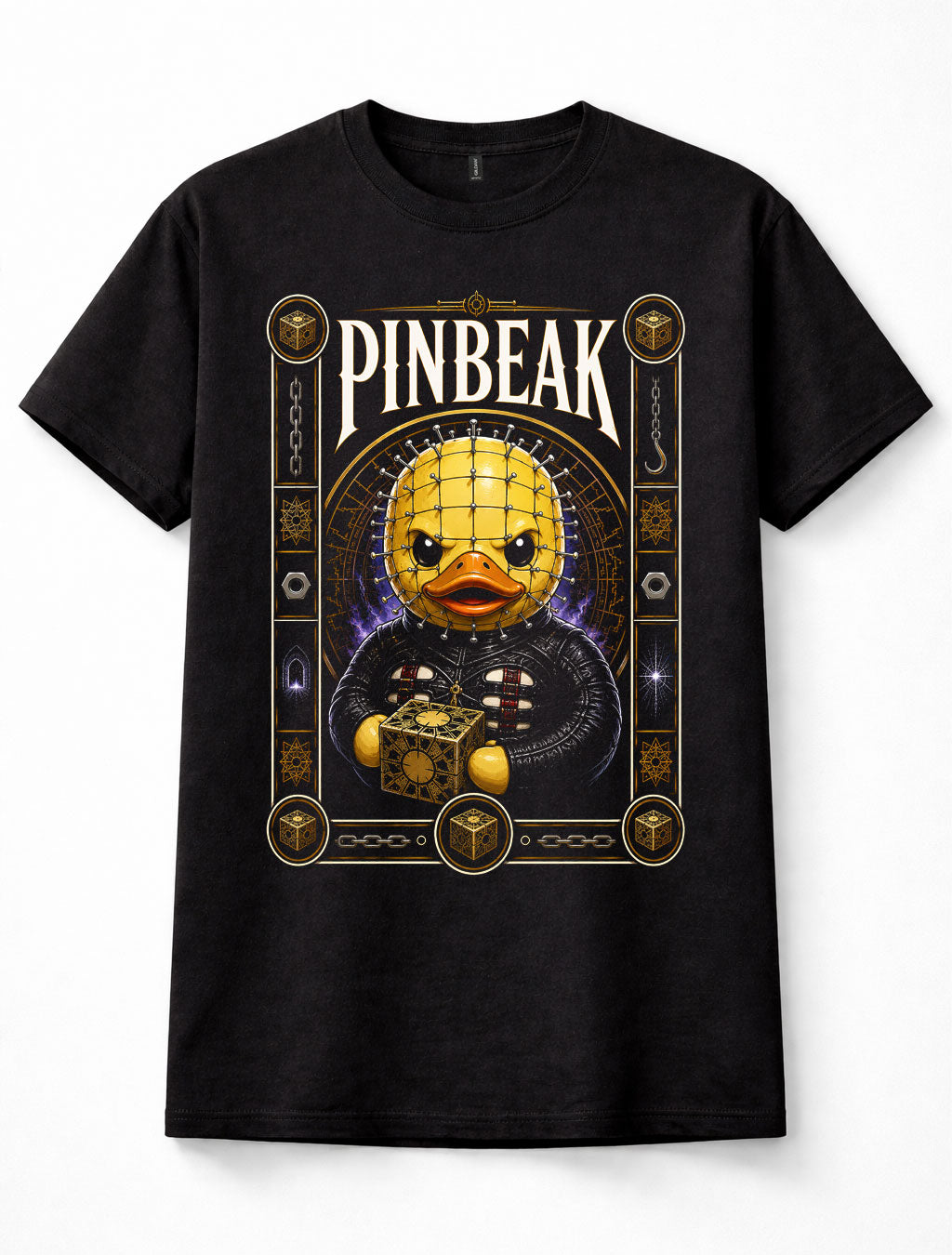 Pinbeak Hellraiser Pinhead Cenobite Horror Puzzle Box Duck Unisex T-Shirt