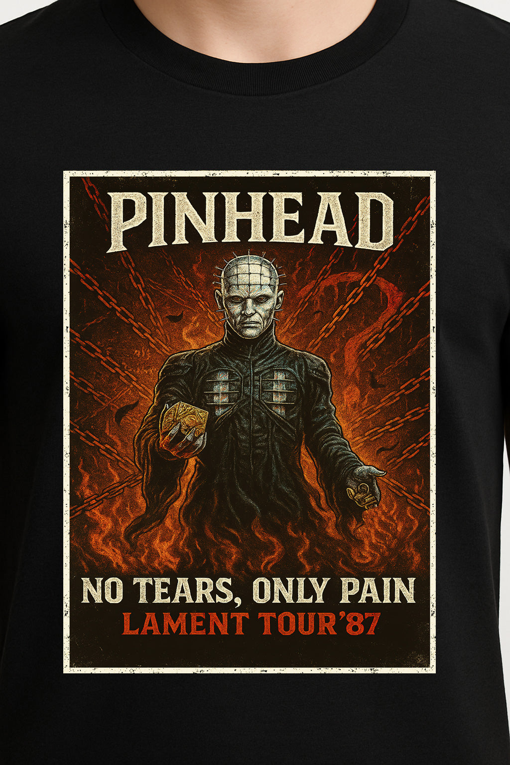 Pinhead “No Tears, Only Pain” Tour Graphic Tee – Classic Hellraiser Horror T-Shirt