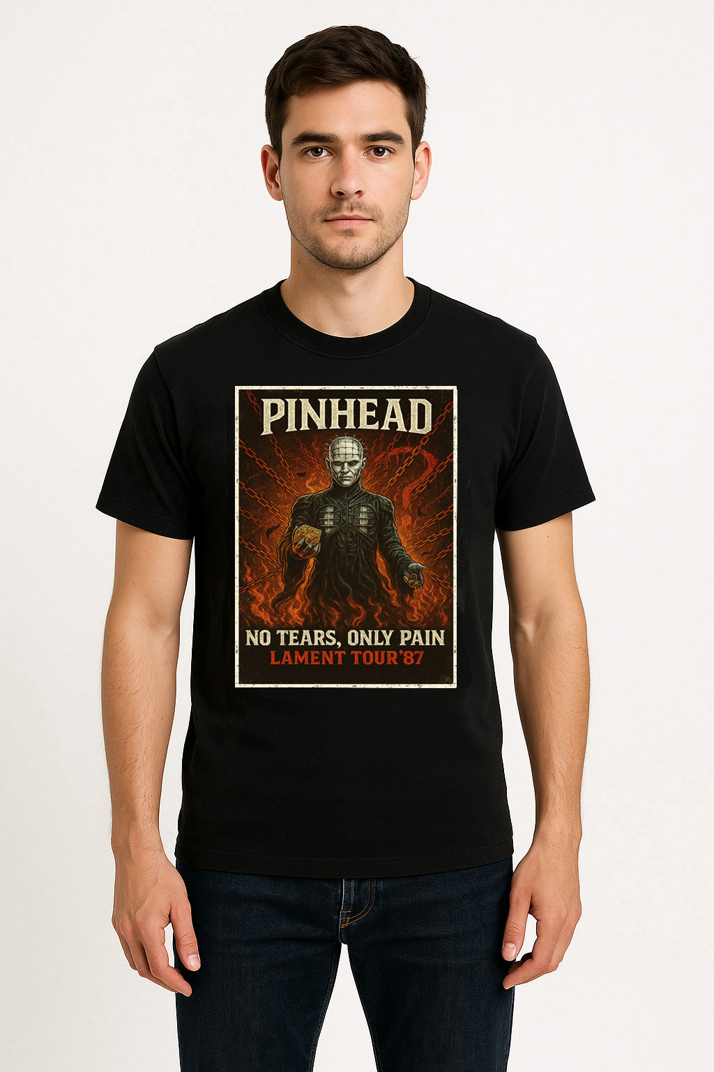 Pinhead “No Tears, Only Pain” Tour Graphic Tee – Classic Hellraiser Horror T-Shirt