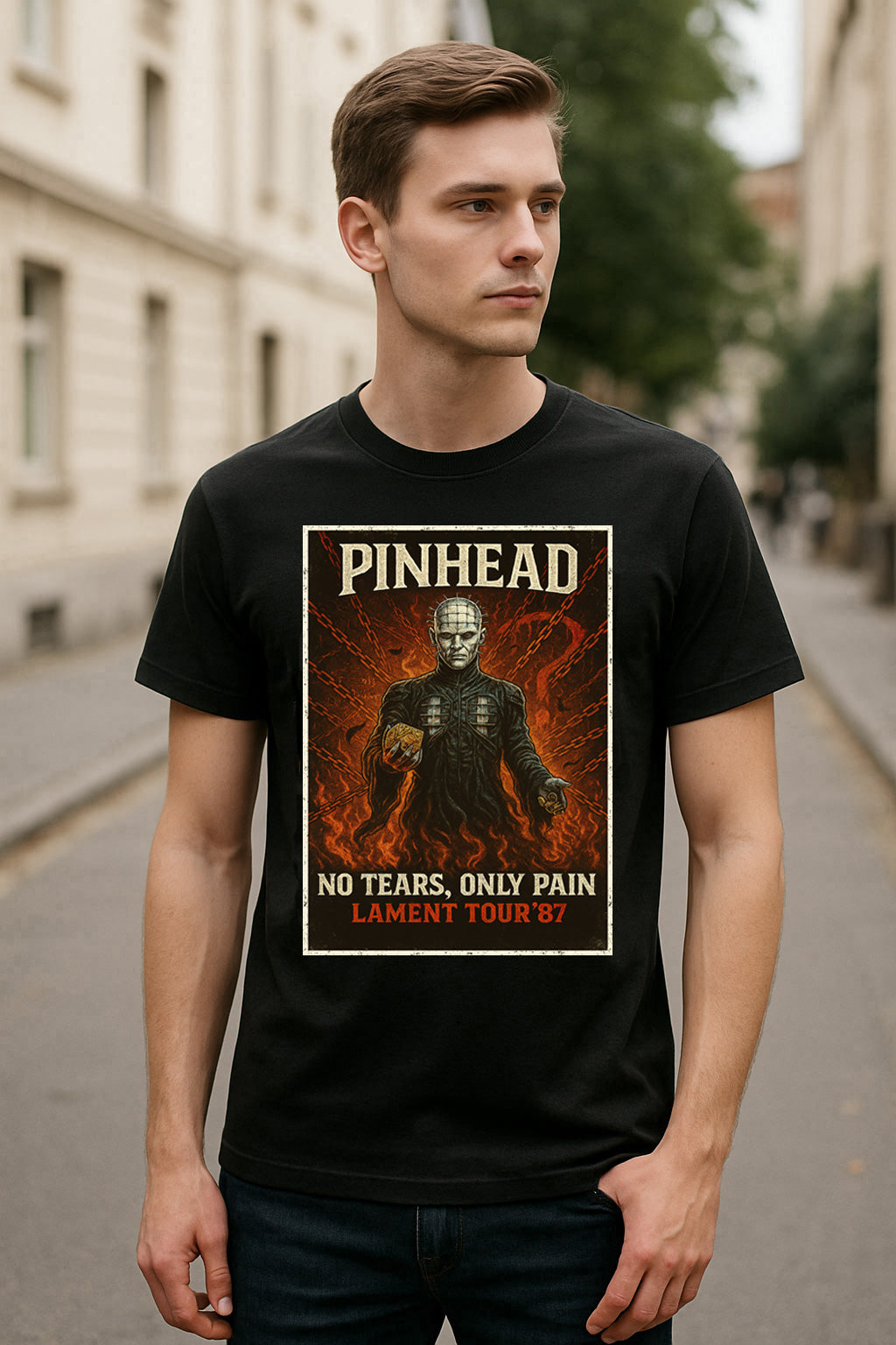 Pinhead “No Tears, Only Pain” Tour Graphic Tee – Classic Hellraiser Horror T-Shirt