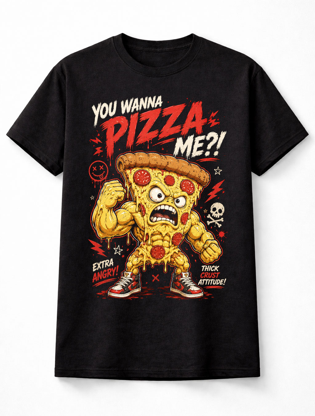 Pizza Slice Funny Punny Angry Pizza Slice Cartoon Food Graphic Unisex T-Shirt