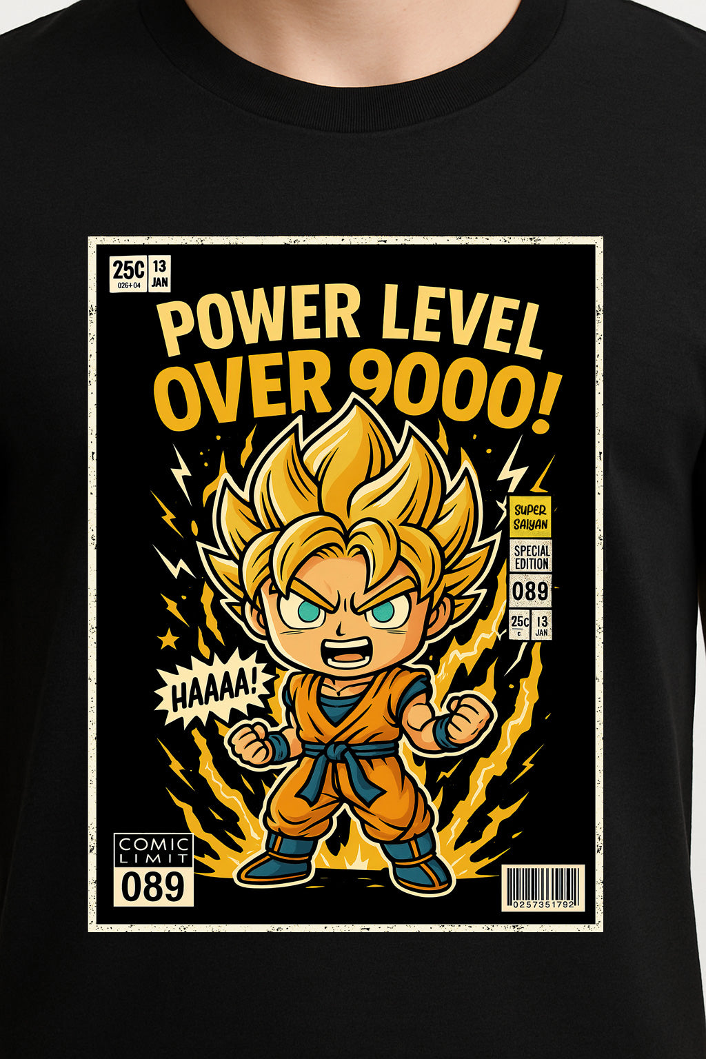 Power Level Over 9000 Unisex Comic T-Shirt – Super Saiyan Transformation Anime Tee