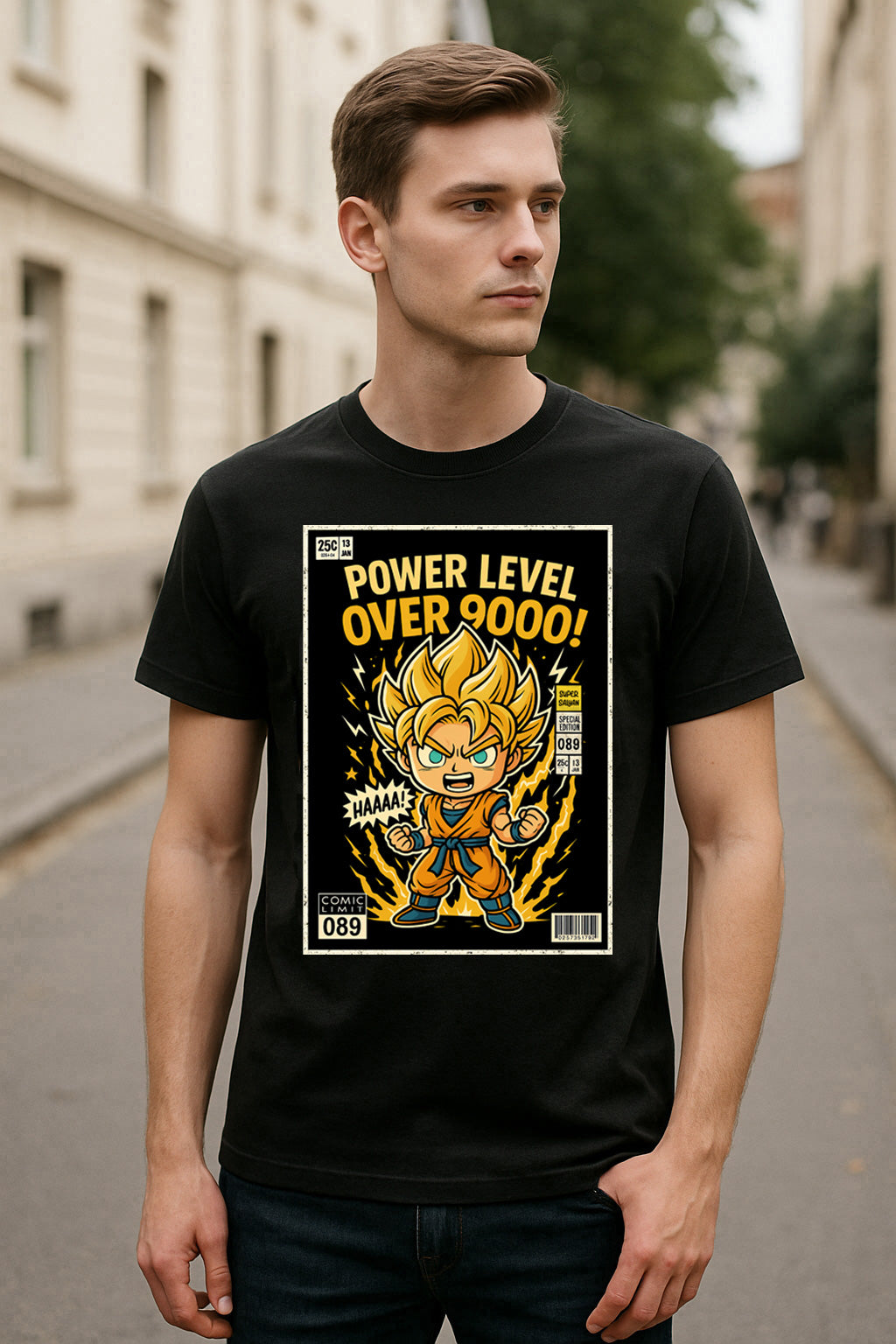 Power Level Over 9000 Unisex Comic T-Shirt – Super Saiyan Transformation Anime Tee