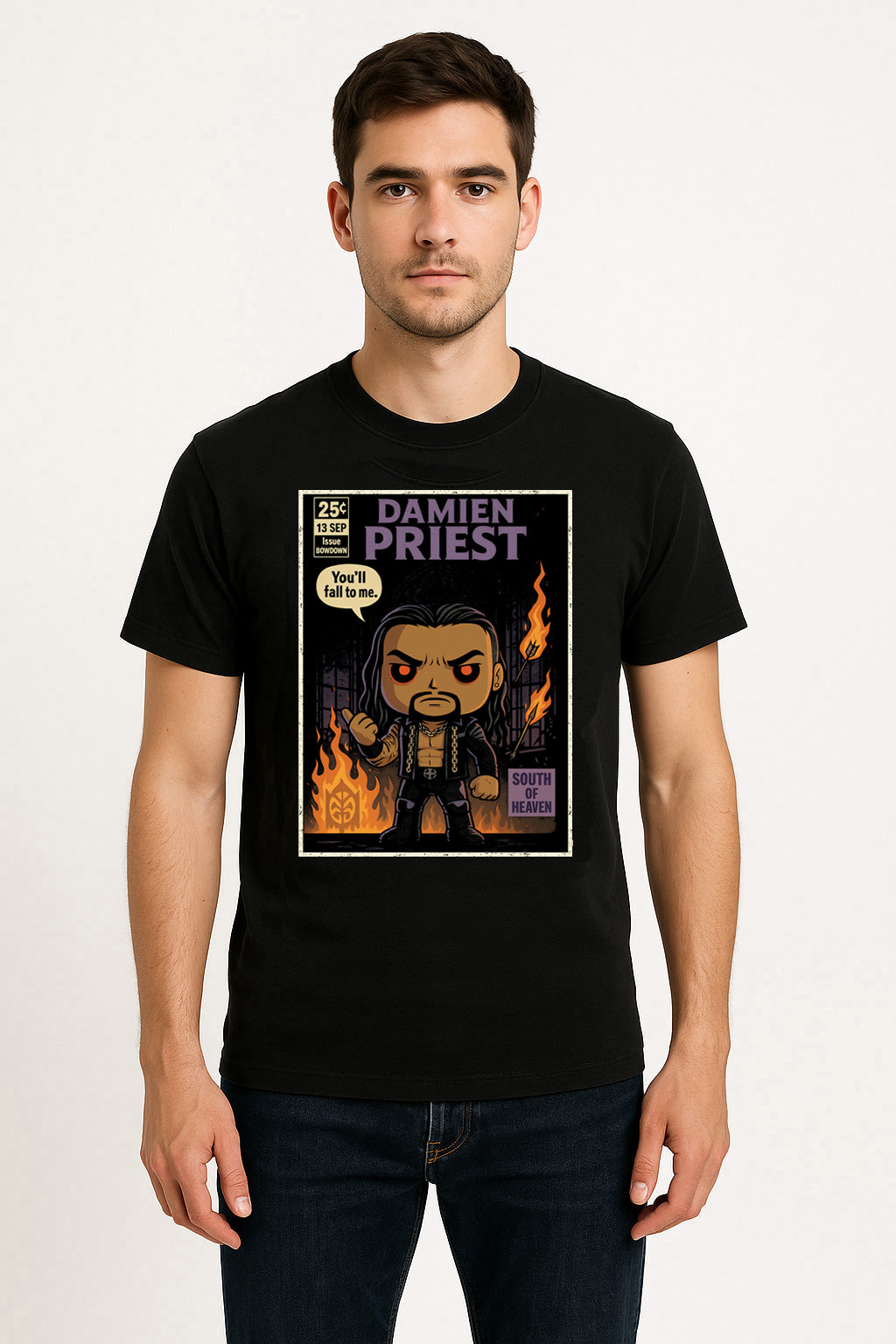 Damien Priest “South of Heaven” Pop Comic Wrestling T-Shirt — Fall to the Judgment