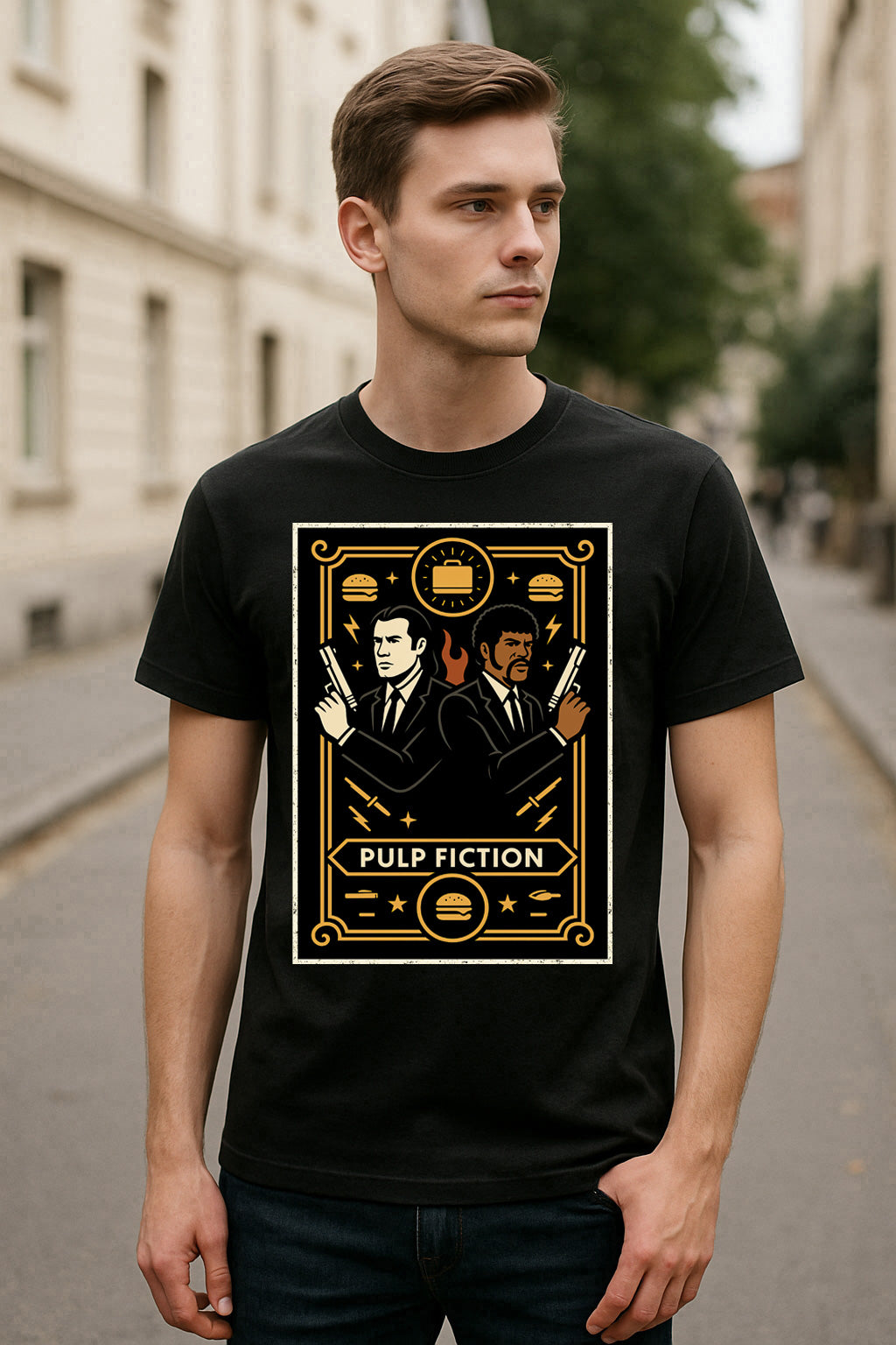 Pulp Fiction Retro Movie Unisex T-Shirt Classic Film Duo Graphic Tee