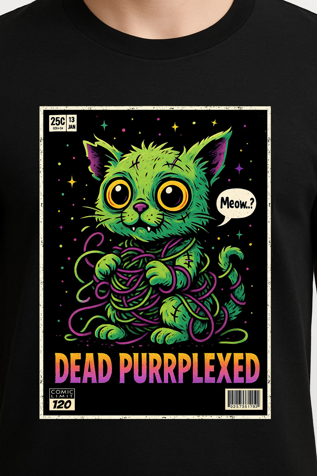 Dead Purrplexed Unisex T-Shirt – Funny Zombie Cat Undead Kitty Horror Graphic Tee