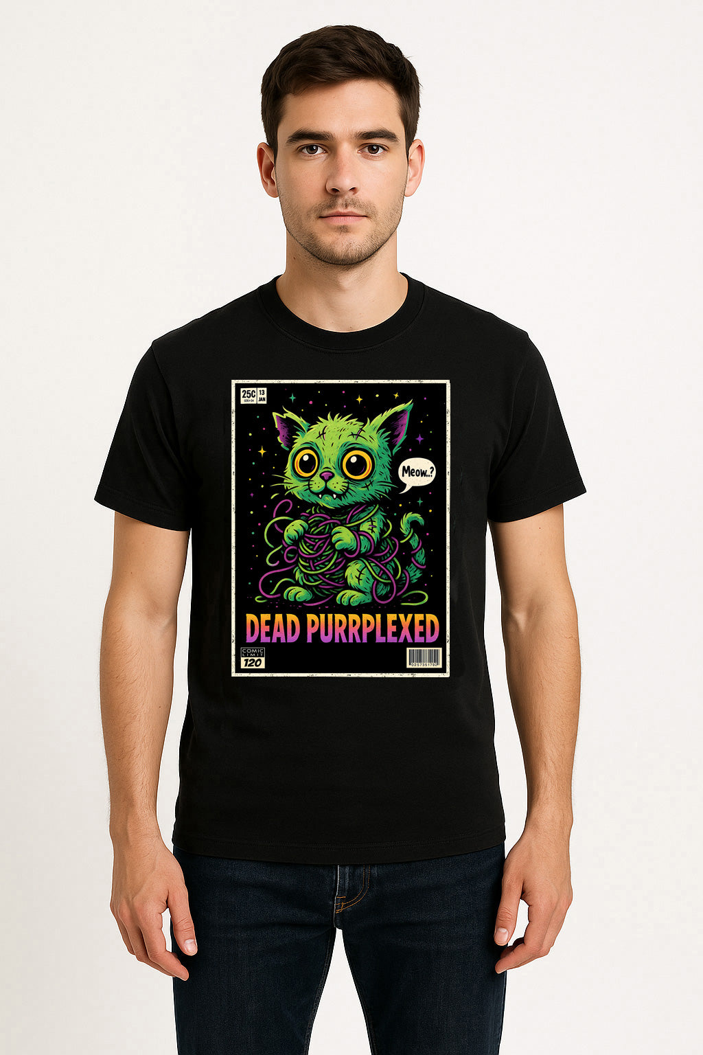 Dead Purrplexed Unisex T-Shirt – Funny Zombie Cat Undead Kitty Horror Graphic Tee