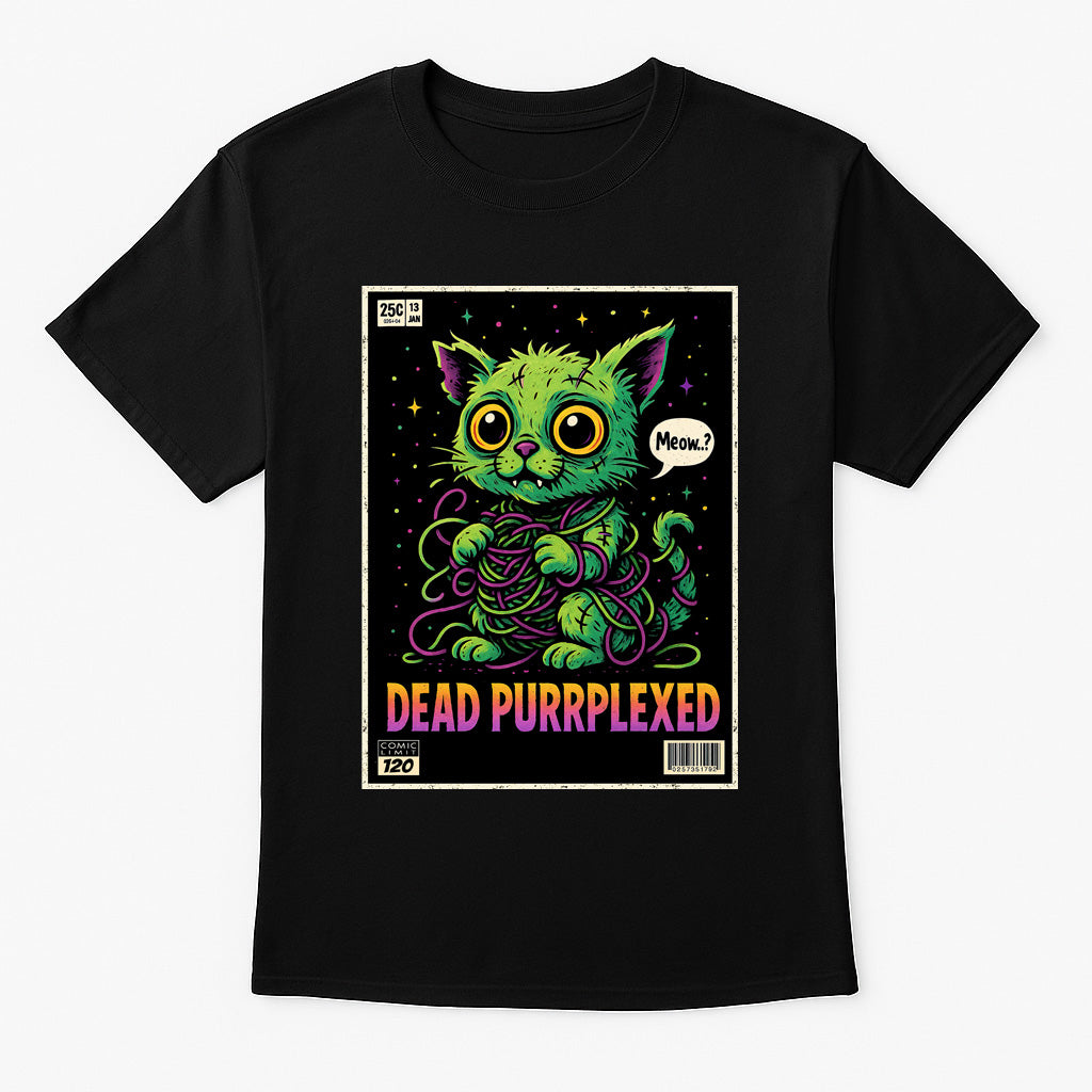 Dead Purrplexed Unisex T-Shirt – Funny Zombie Cat Undead Kitty Horror Graphic Tee