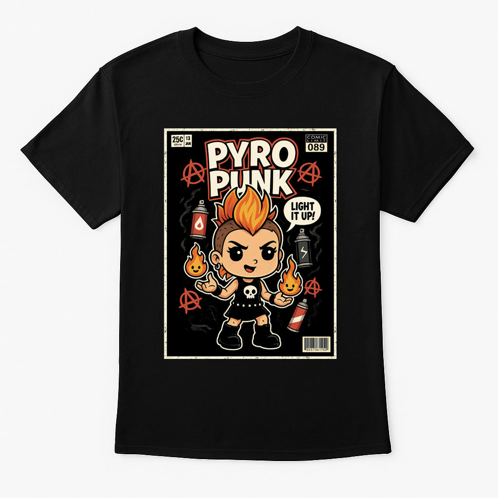Pyro Punk Unisex T-Shirt Funny Anarchy Anarchist Mohawk Comic Street Tee