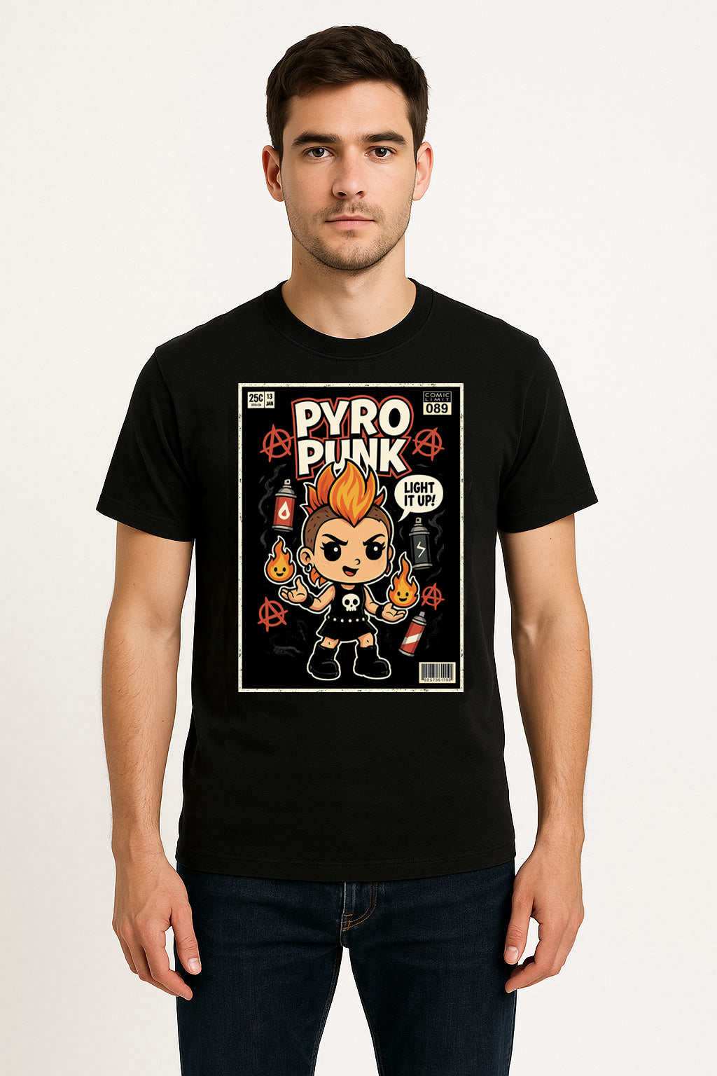 Pyro Punk Unisex T-Shirt Funny Anarchy Anarchist Mohawk Comic Street Tee