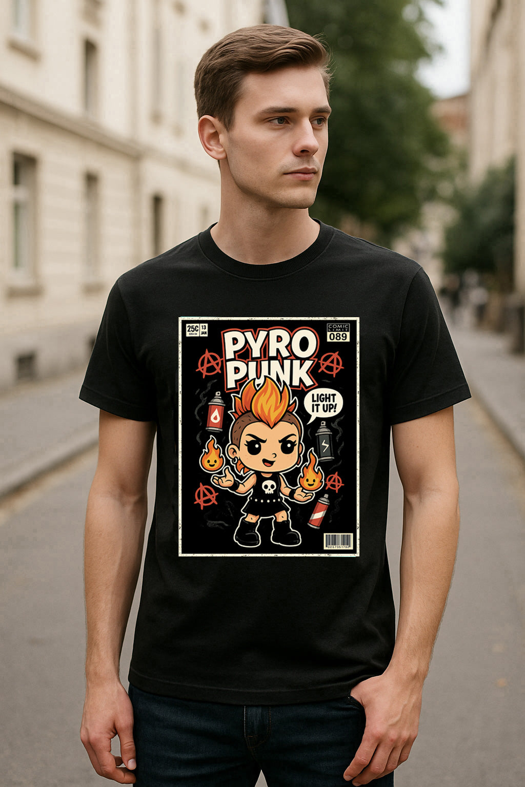 Pyro Punk Unisex T-Shirt Funny Anarchy Anarchist Mohawk Comic Street Tee
