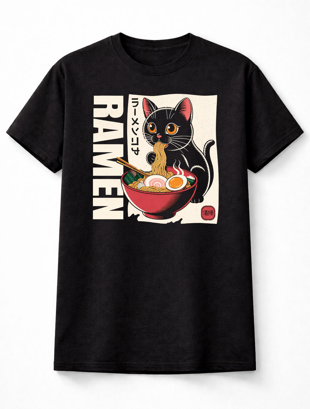 Ramen Cat Graphic Unisex T Shirt Japanese Food Anime Style Cute Adults & Kids Unisex T-Shirt