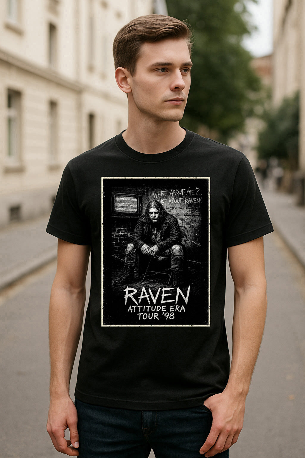 Raven Attitude Era Tour ’98 Unisex T-Shirt – What About Me? Retro Graphic Wrestling Tee