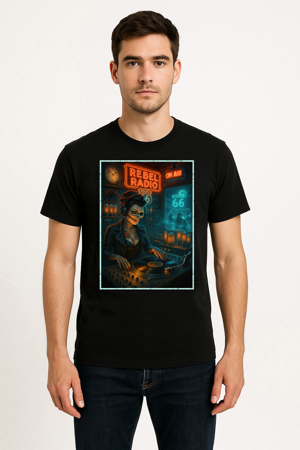 Rebel Radio Unisex T-Shirt Rockabilly DJ Route 66 Gothic Tee